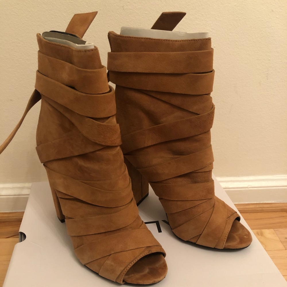 Aldo Tan Suede Peep Toe Bootie Size 9